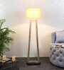 Amalia Beige Iron Shade Club Floor Lamp With Wood Base