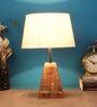 Beige Shade Table Lamp With Brown Woodden Base