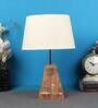 Beige Shade Table Lamp With Brown Woodden Base