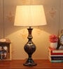Beige Shade Table Lamp With Golden Black Brass Base