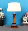 Beige Shade Table Lamp With Light Brown Woodden Base