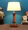 Beige Shade Table Lamp With Light Brown Woodden Base