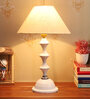 Yogasana Beige Fabric Shade Night Lamp With Metal Base