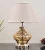 Palermo Beige Cottan Fabric Shade Night Lamp With Metal & Glass Base