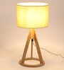 Antz Beige Fabric Shade Night Lamp With Mango wood Base