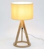 Antz Beige Fabric Shade Night Lamp With Mango wood Base
