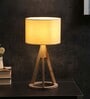 Antz Beige Fabric Shade Night Lamp With Mango wood Base