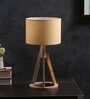 Antz Beige Fabric Shade Night Lamp With Mango wood Base
