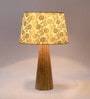 Designeer Beige Fabric Shade Night Lamp With Wood Base