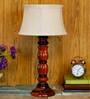 Hubert Beige Fabric Shade Night Lamp With Wood Base
