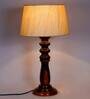 Imprisoned Beige Fabric Shade Night Lamp With Wood Base