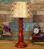Maloto Beige Fabric Shade Night Lamp With Wood Base
