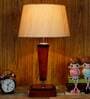 Fergal Beige Fabric Shade Night Lamp With Wood Base