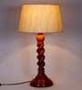 Kevin Beige Fabric Shade Night Lamp With Wood Base