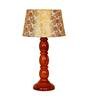 Designer Beige Fabric Shade Night Lamp With Wood Base
