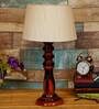 Imprisoned Beige Fabric Shade Night Lamp With Wood Base