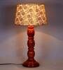 Designer Beige Fabric Shade Night Lamp With Wood Base