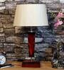 Magalie Beige Fabric Shade Night Lamp With Wood Base