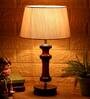 Canvas Beige Fabric Shade Night Lamp With Wood Base