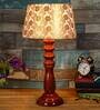 Maloto Beige Fabric Shade Night Lamp With Wood Base