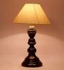 Athens Beige Fabric Shade Night Lamp With Wood Base