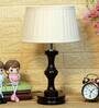 Algae Beige Fabric Shade Night Lamp With Wood Base
