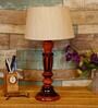Contemporary Beige Fabric Shade Night Lamp With Wood Base