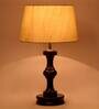 Eros Beige Fabric Shade Night Lamp With Wood Base