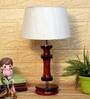 Canvas Beige Fabric Shade Night Lamp With Wood Base