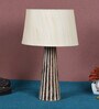 Angular Beige Fabric Shade Night Lamp With Wood Base
