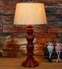 Naeva Beige Fabric Shade Night Lamp With Wood Base