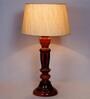 Contemporary Beige Fabric Shade Night Lamp With Wood Base