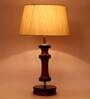 Canvas Beige Fabric Shade Night Lamp With Wood Base
