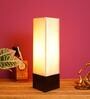 Sloping Beige Fabric Shade Table Lamp With Wood Base