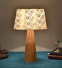 Designeer Beige Fabric Shade Night Lamp With Wood Base