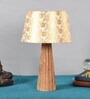 Designeer Beige Fabric Shade Night Lamp With Wood Base
