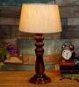Imprisoned Beige Fabric Shade Night Lamp With Wood Base