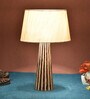 Angular Beige Fabric Shade Night Lamp With Wood Base