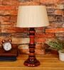 Chicago Beige Fabric Shade Night Lamp With Wood Base