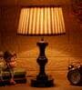 Algae Beige Fabric Shade Night Lamp With Wood Base