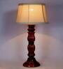 Hubert Beige Fabric Shade Night Lamp With Wood Base