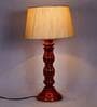 Naeva Beige Fabric Shade Night Lamp With Wood Base