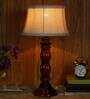 Hubert Beige Fabric Shade Night Lamp With Wood Base