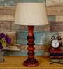 Fondi Beige Fabric Shade Night Lamp With Wood Base