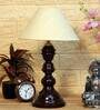 Athens Beige Fabric Shade Night Lamp With Wood Base
