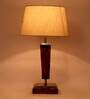 Magalie Beige Fabric Shade Night Lamp With Wood Base