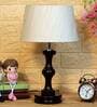 Eros Beige Fabric Shade Night Lamp With Wood Base