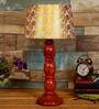Designer Beige Fabric Shade Night Lamp With Wood Base