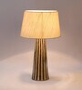 Angular Beige Fabric Shade Night Lamp With Wood Base