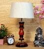 Durham Beige Fabric Shade Night Lamp With Wood Base